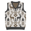Christmas Reindeers Print Knit Vest - Festive Holiday - DipaliZ