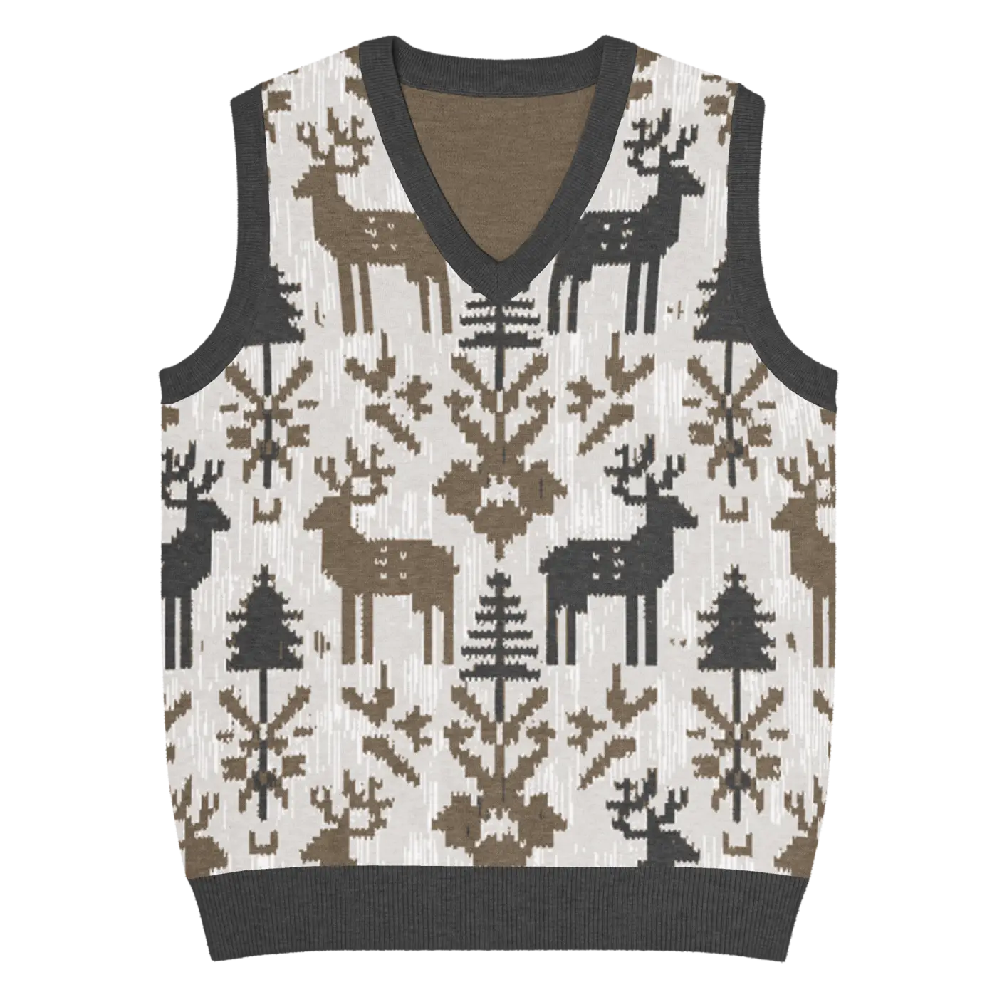 Christmas Reindeers Print Knit Vest - Festive Holiday - DipaliZ
