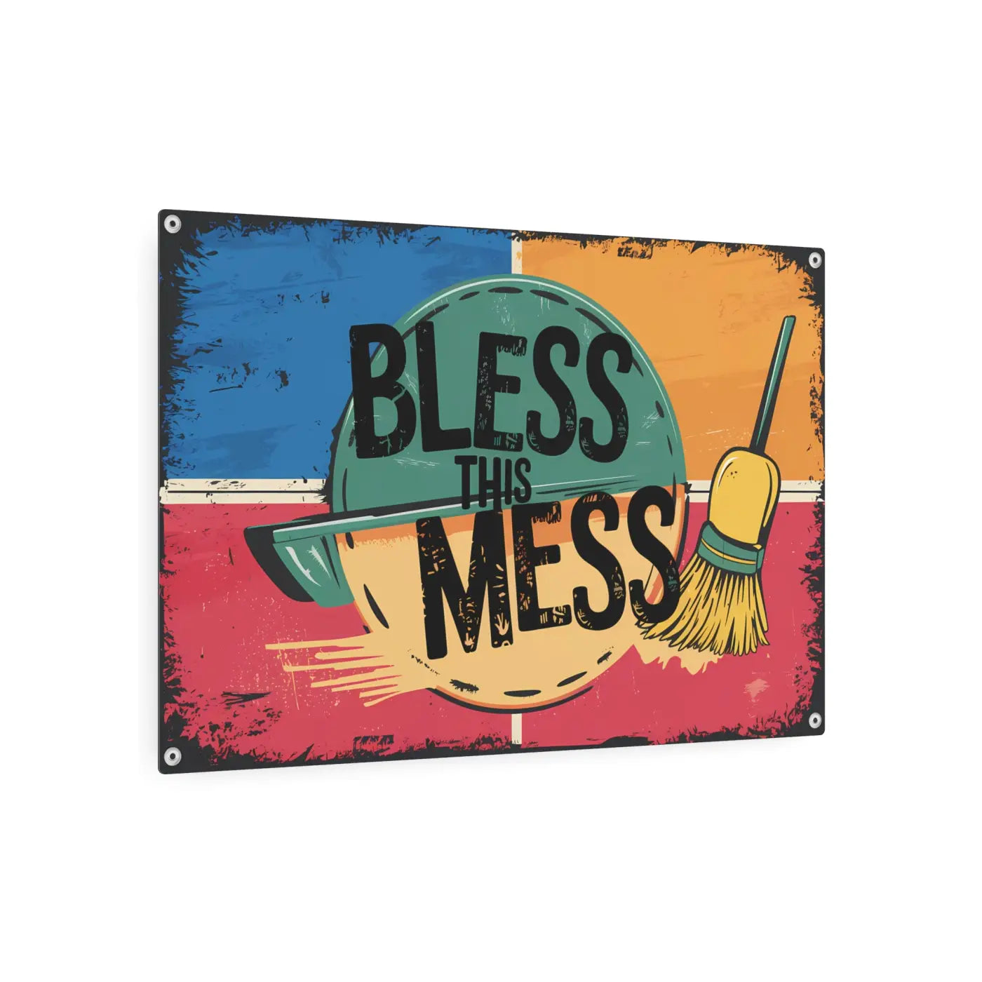 Bless This Mess Metal Art Sign - White Aluminum Composite - DipaliZ