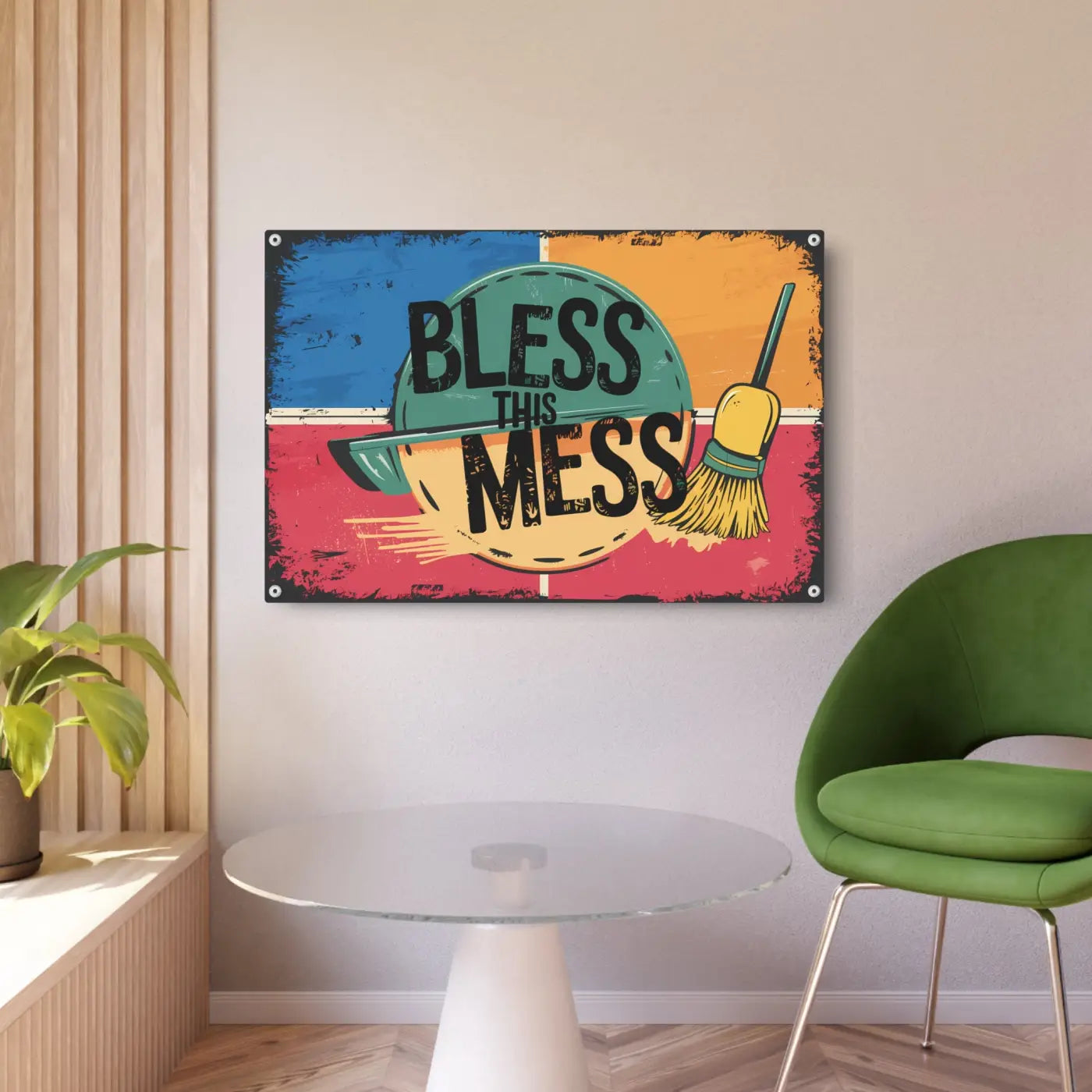 Bless This Mess Metal Art Sign - White Aluminum Composite - DipaliZ