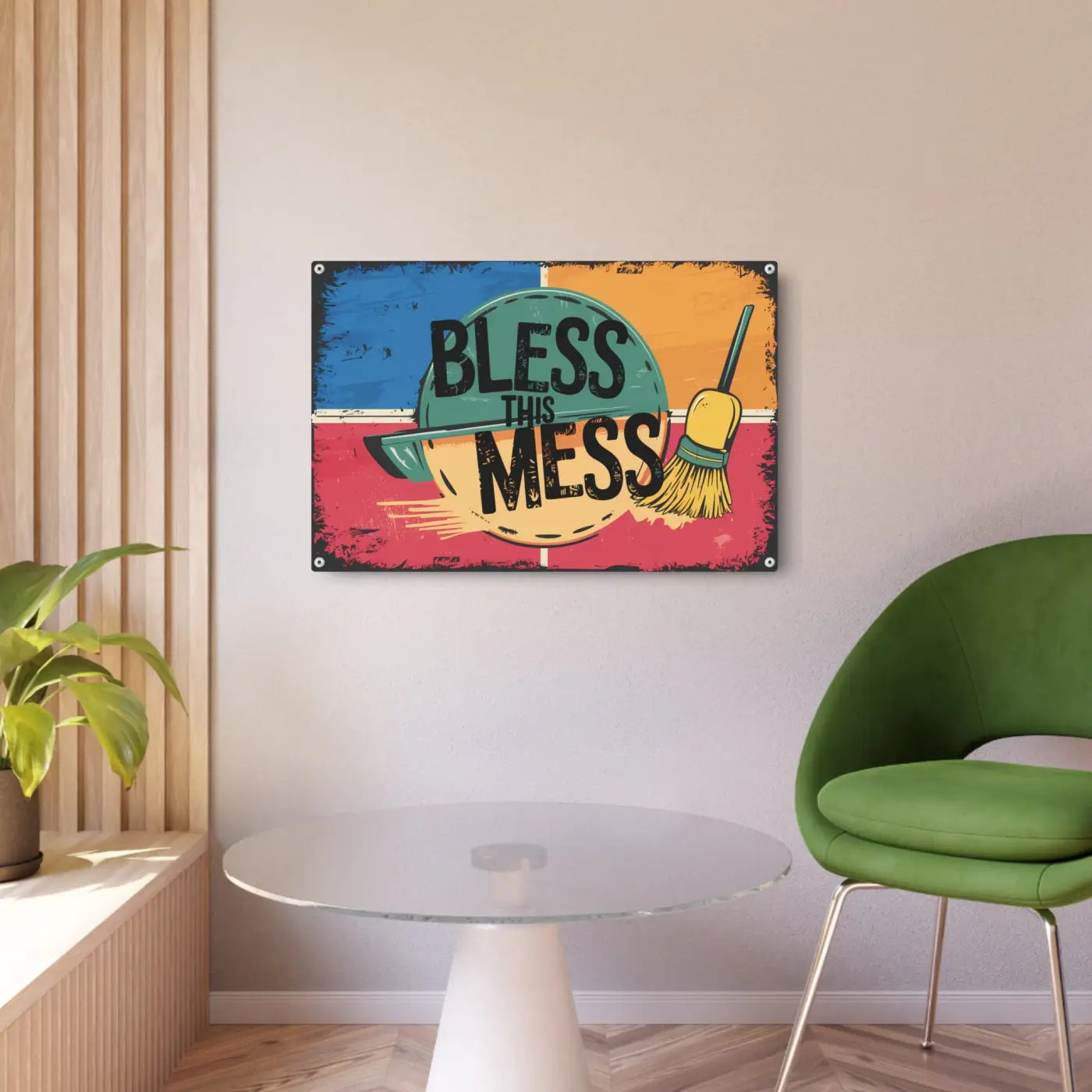 Bless This Mess Metal Art Sign - White Aluminum Composite - DipaliZ