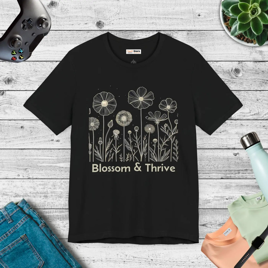 Blossom and Thrive Unisex Jersey Tee - Ribbed Knit Collars - DipaliZ