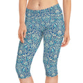 Blue Floral Damask Capri Leggings - Vintage Coastal - DipaliZ