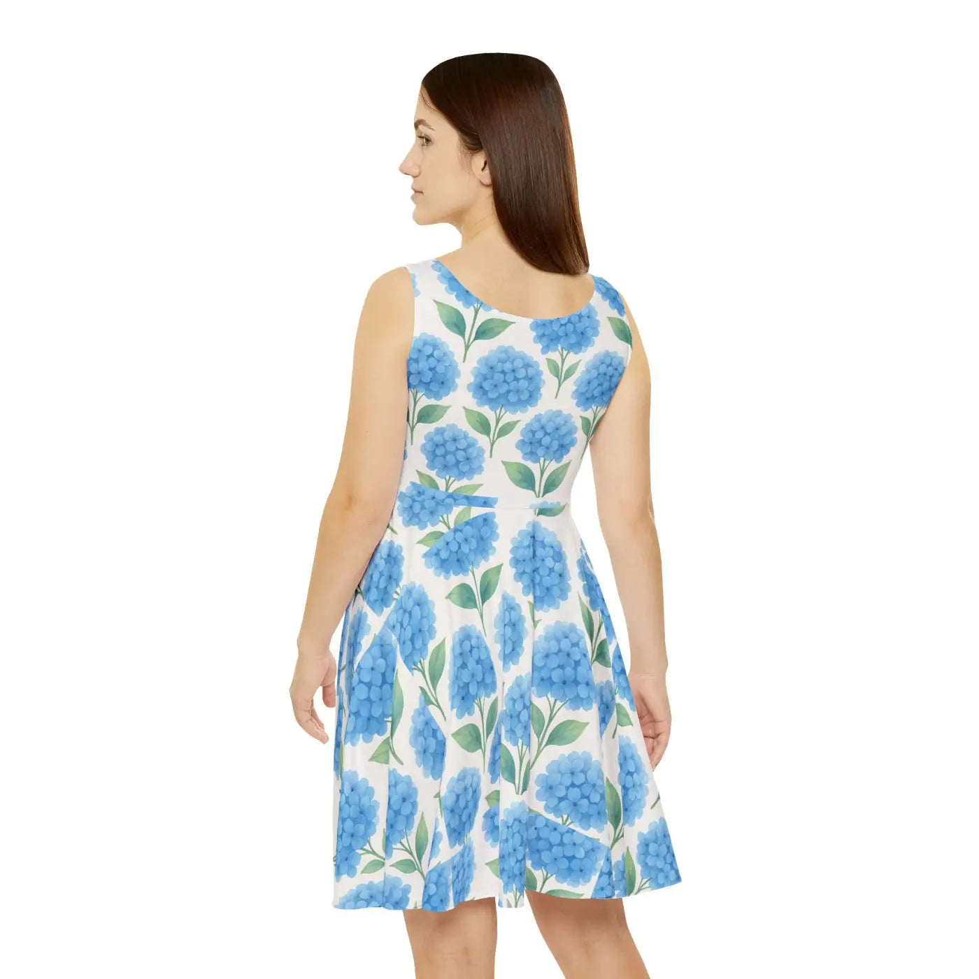 Women's Skater Dress - All-Over Blue Floral Hydrangea - DipaliZ