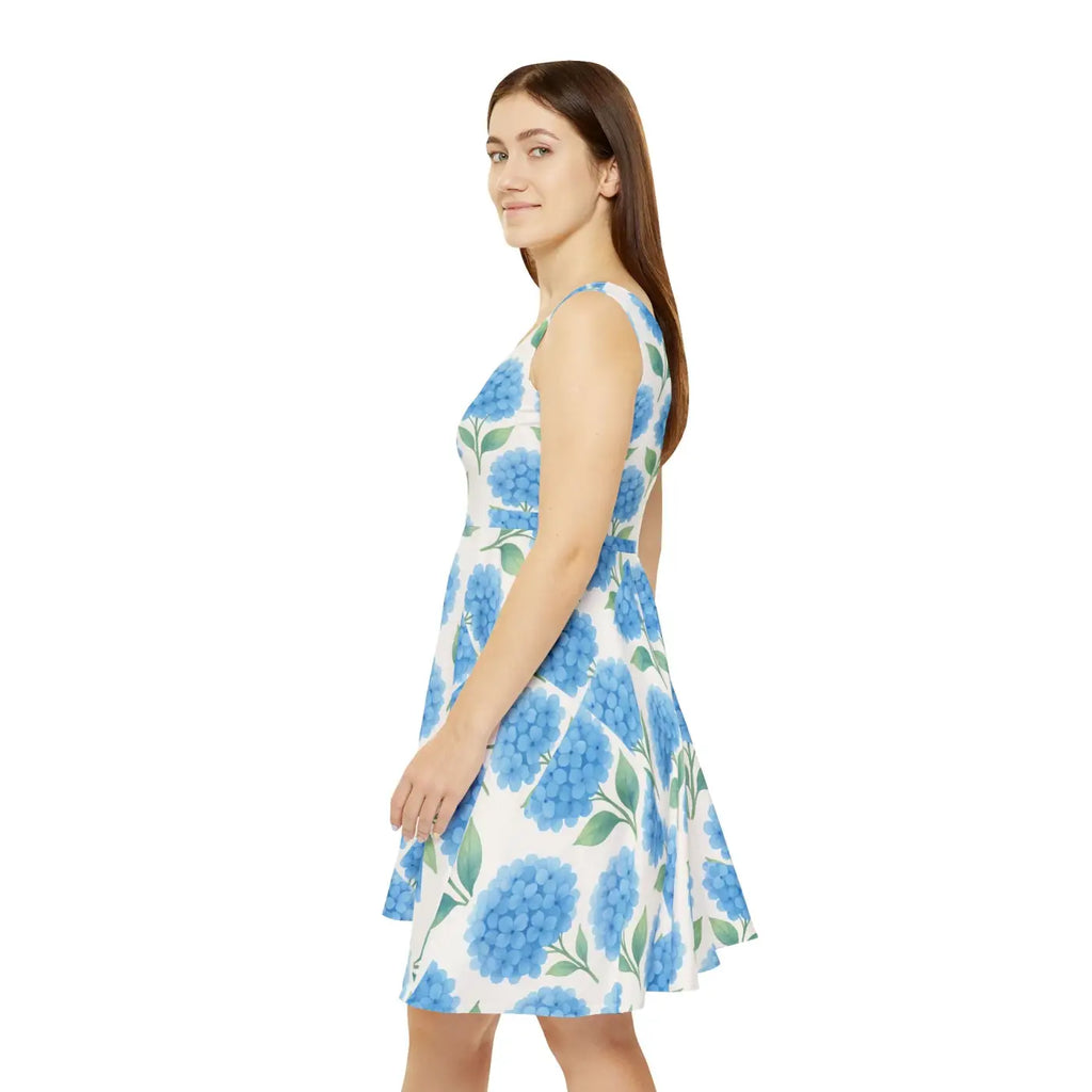 Women's Skater Dress - All-Over Blue Floral Hydrangea - DipaliZ