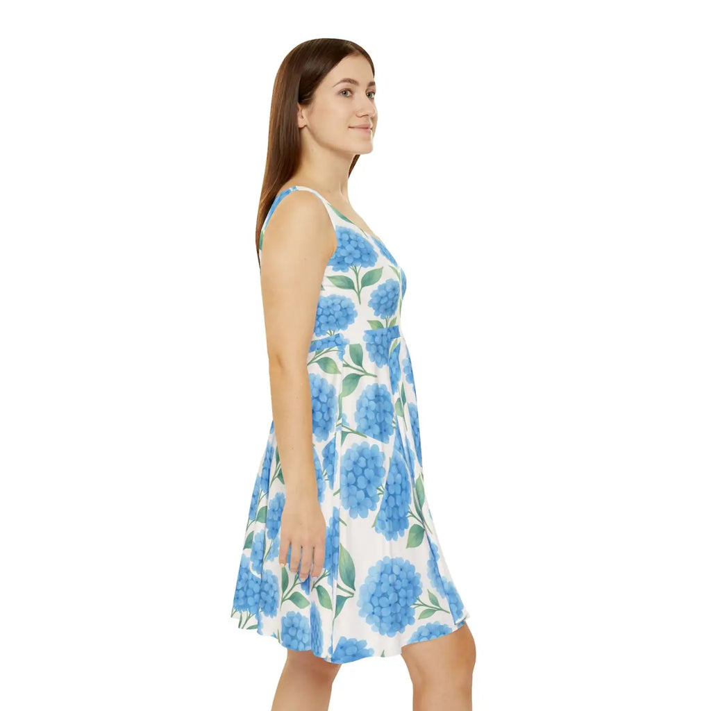 Women's Skater Dress - All-Over Blue Floral Hydrangea - DipaliZ
