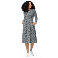 Blue Floral Vines Long Sleeve Midi Dress - Nature Inspired - DipaliZ