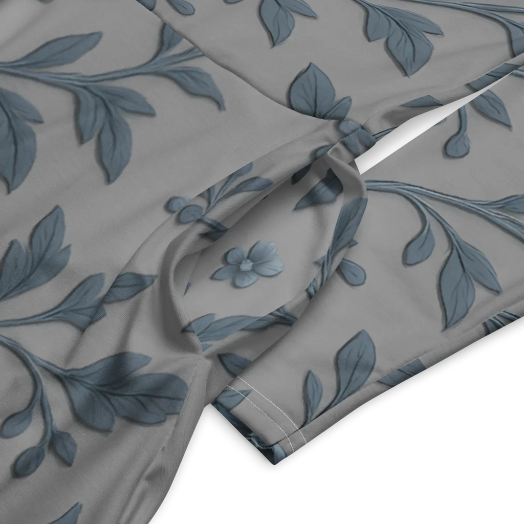 Blue Floral Vines Long Sleeve Midi Dress - Nature Inspired - DipaliZ