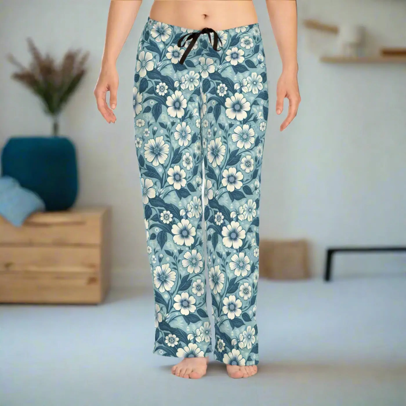 Blue Floral Pajama Pants - Soft Loungewear - DipaliZ