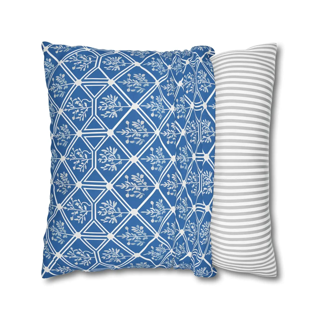 Blue Geometric Floral Throw Pillow Cover - Square Decor - DipaliZ