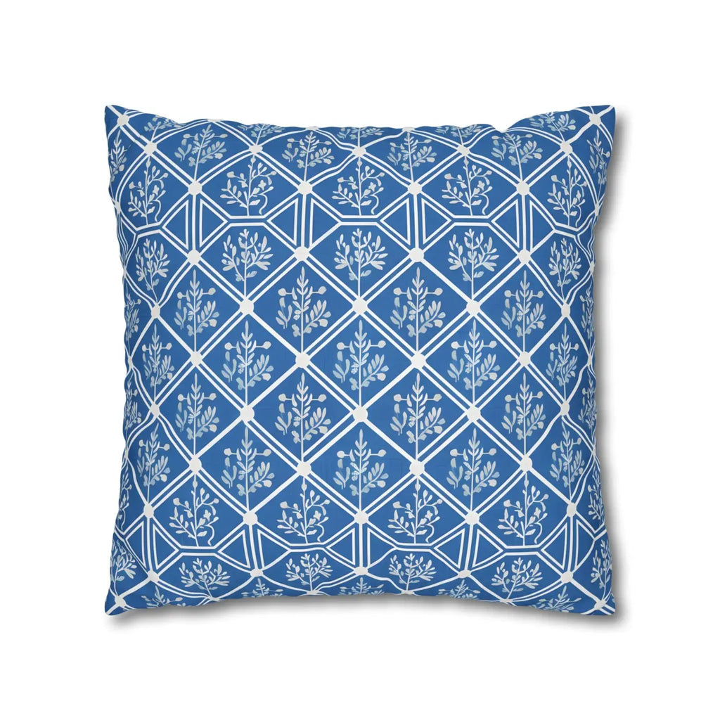 Blue Geometric Floral Throw Pillow Cover - Square Decor - DipaliZ