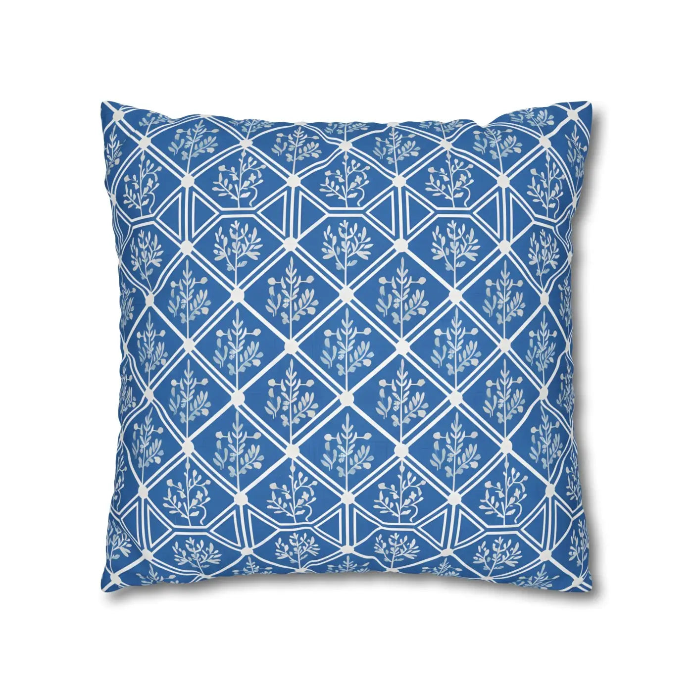 Blue Geometric Floral Throw Pillow Cover - Square Decor - DipaliZ