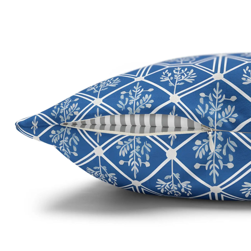 Blue Geometric Floral Throw Pillow Cover - Square Decor - DipaliZ