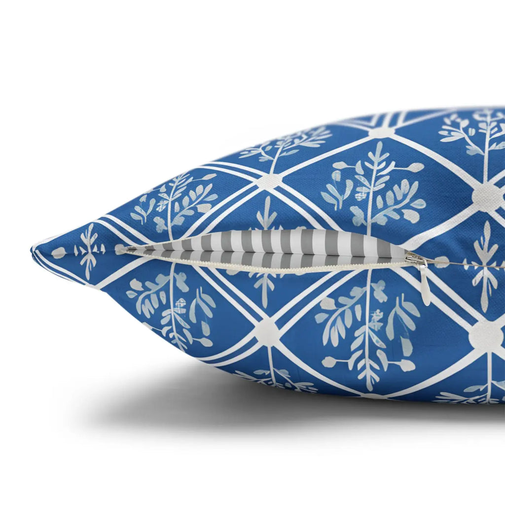 Blue Geometric Floral Throw Pillow Cover - Square Decor - DipaliZ