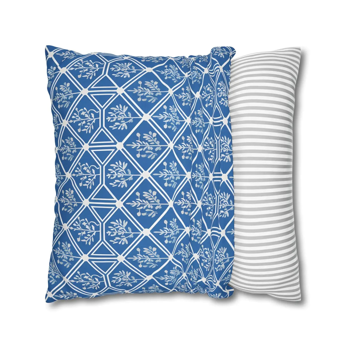 Blue Geometric Floral Throw Pillow Cover - Square Decor - DipaliZ