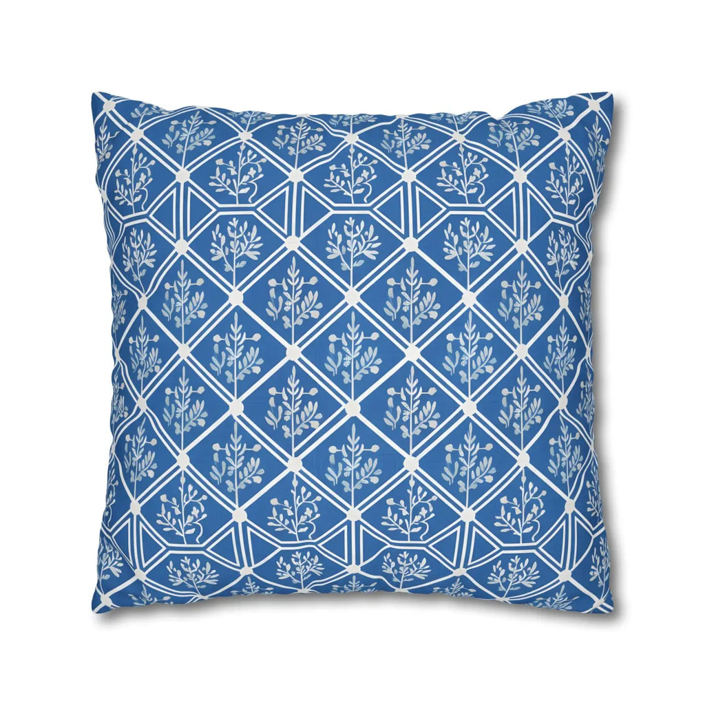 Blue Geometric Floral Throw Pillow Cover - Square Decor - DipaliZ