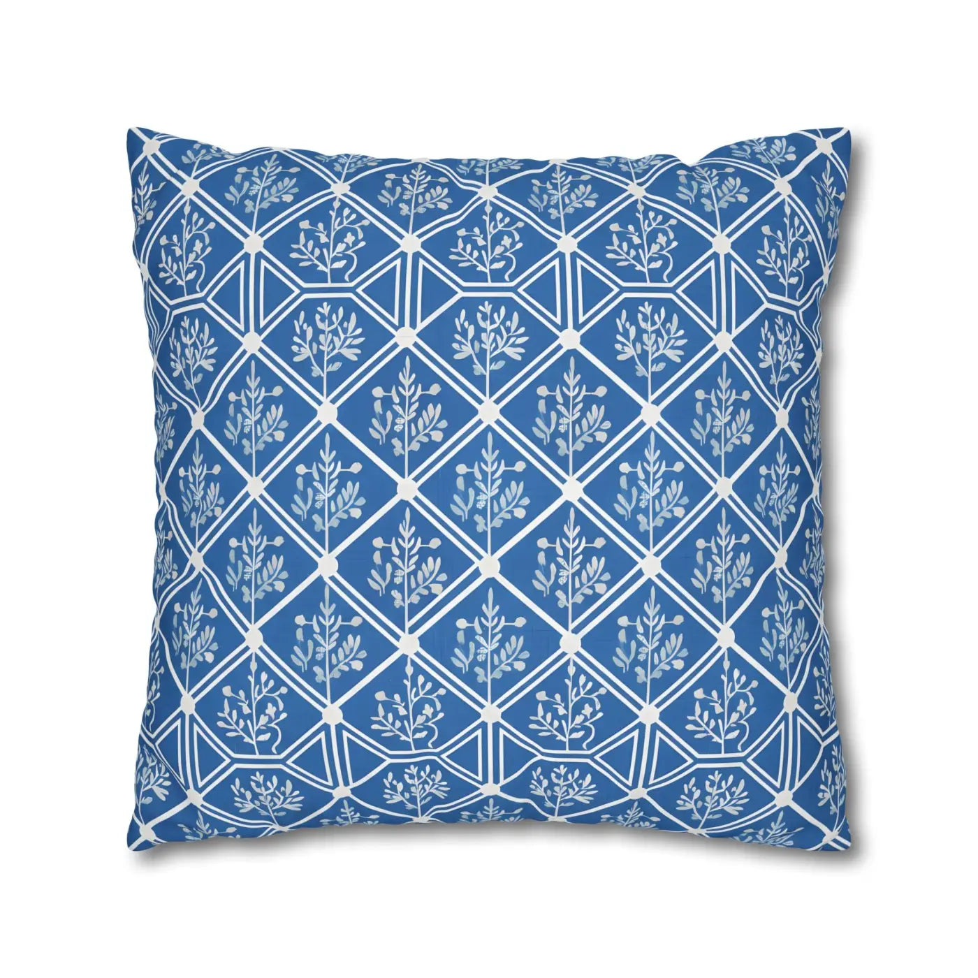 Blue Geometric Floral Throw Pillow Cover - Square Decor - DipaliZ