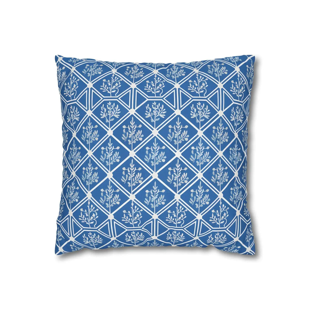 Blue Geometric Floral Throw Pillow Cover - Square Decor - DipaliZ