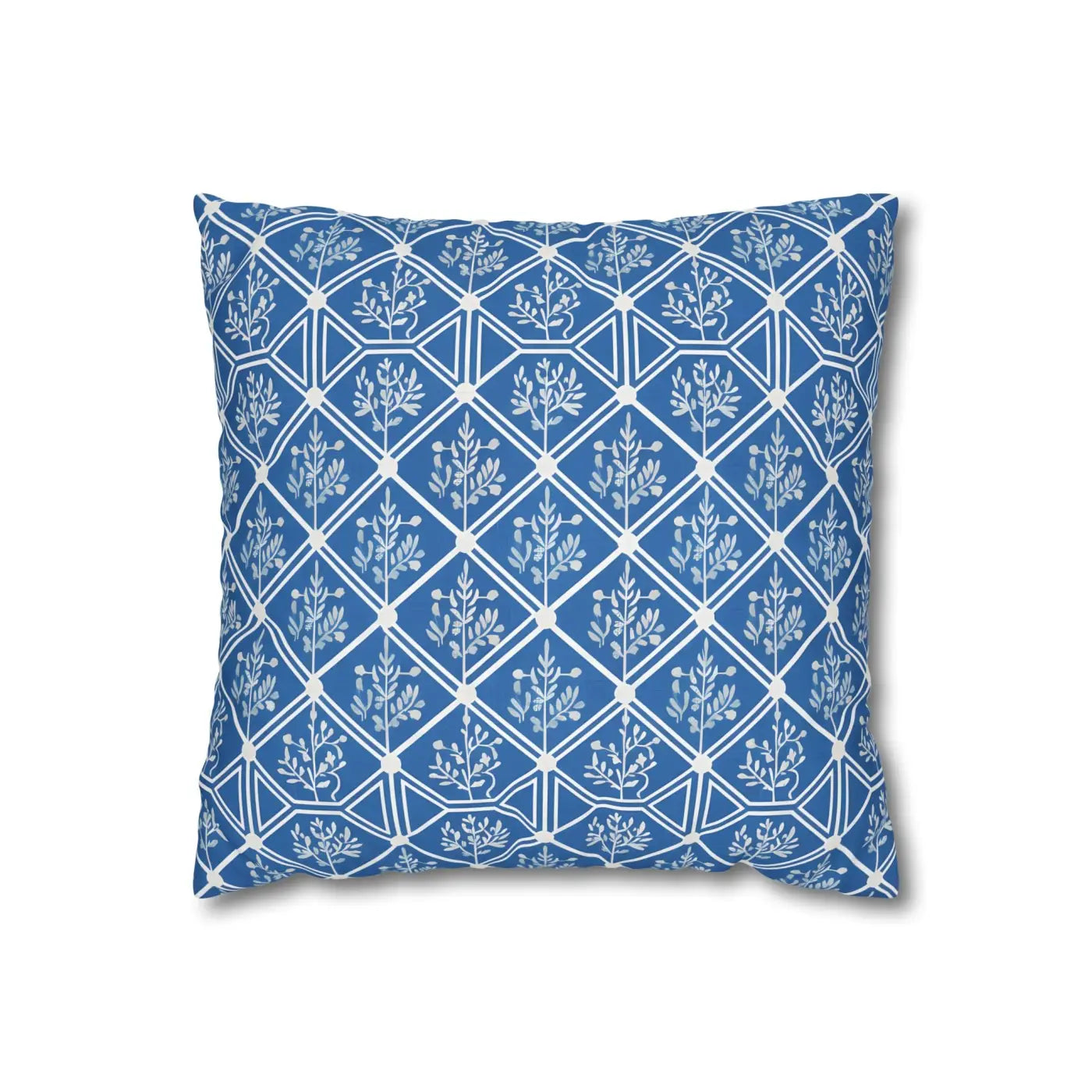 Blue Geometric Floral Throw Pillow Cover - Square Decor - DipaliZ