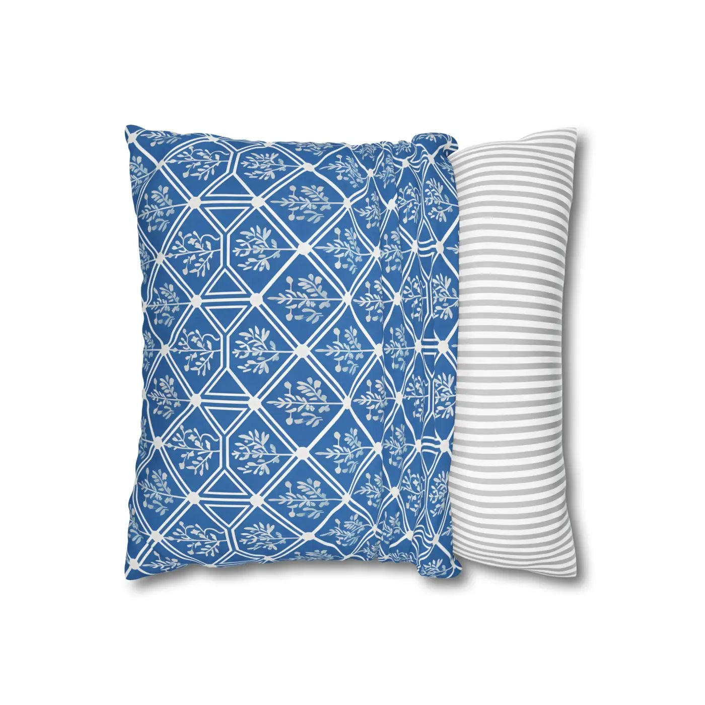 Blue Geometric Floral Throw Pillow Cover - Square Decor - DipaliZ
