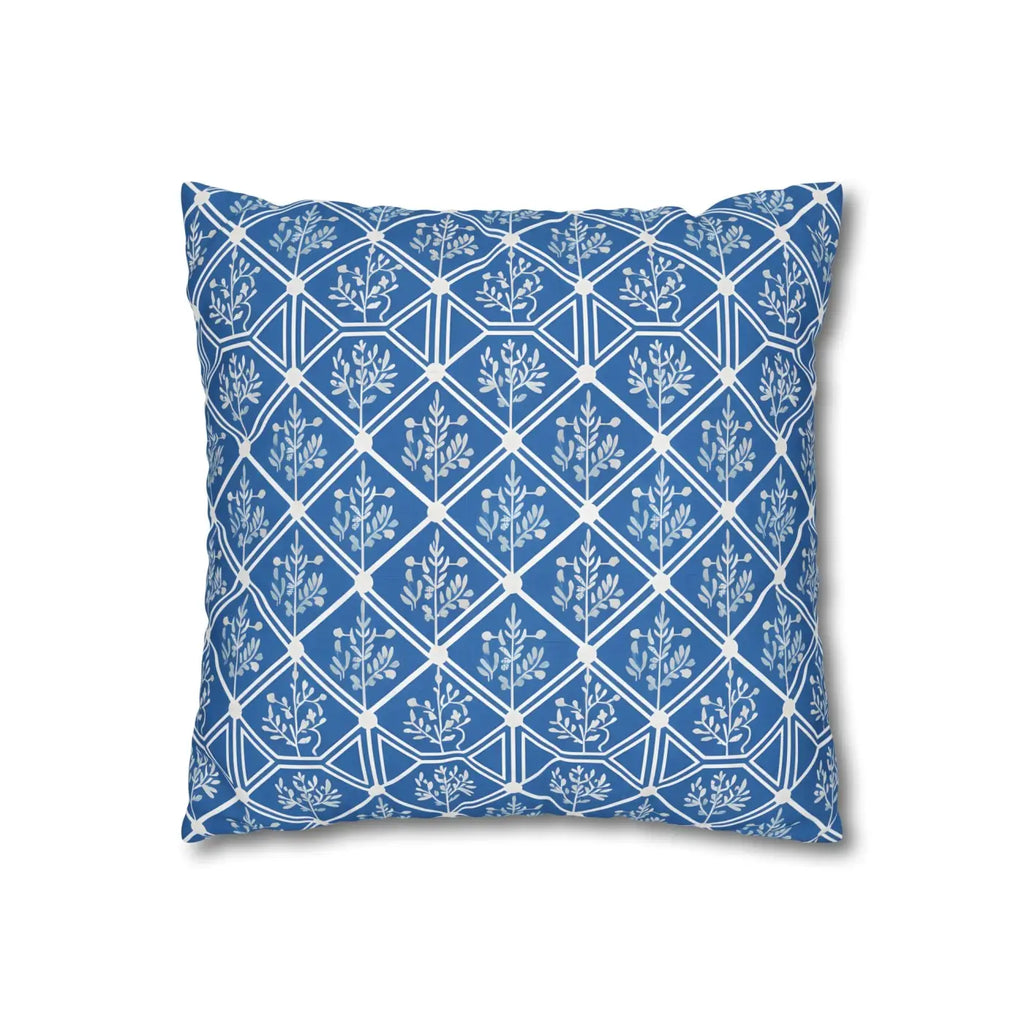 Blue Geometric Floral Throw Pillow Cover - Square Decor - DipaliZ