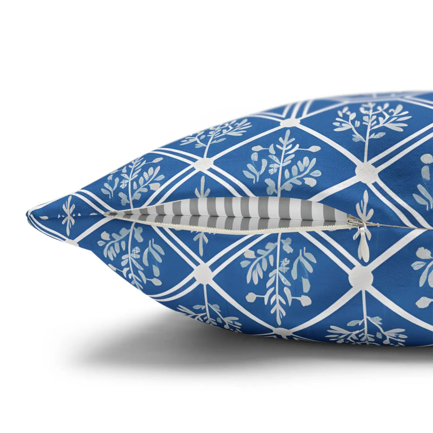 Blue Geometric Floral Throw Pillow Cover - Square Decor - DipaliZ