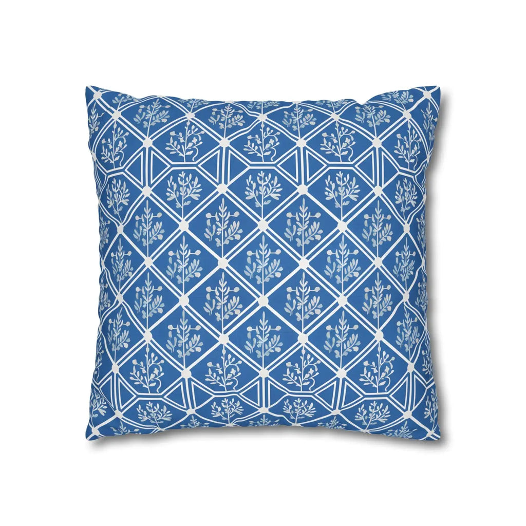 Blue Geometric Floral Throw Pillow Cover - Square Decor - DipaliZ