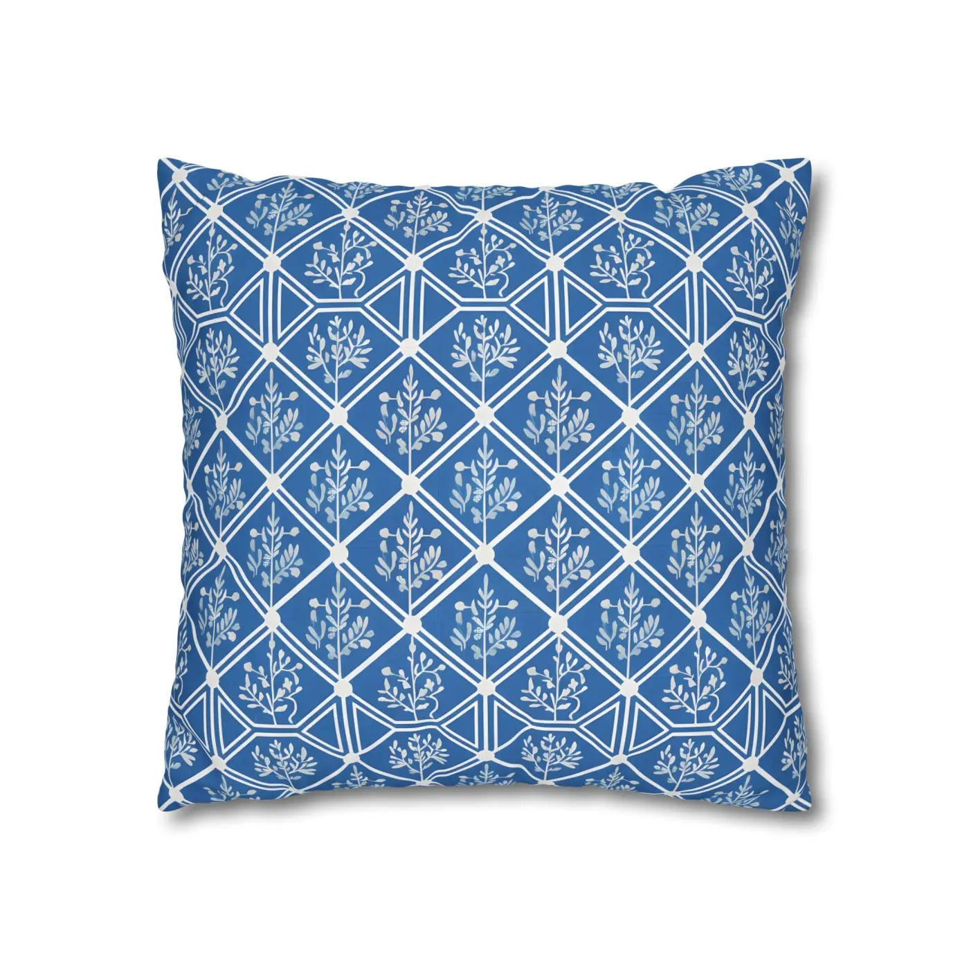 Blue Geometric Floral Throw Pillow Cover - Square Decor - DipaliZ