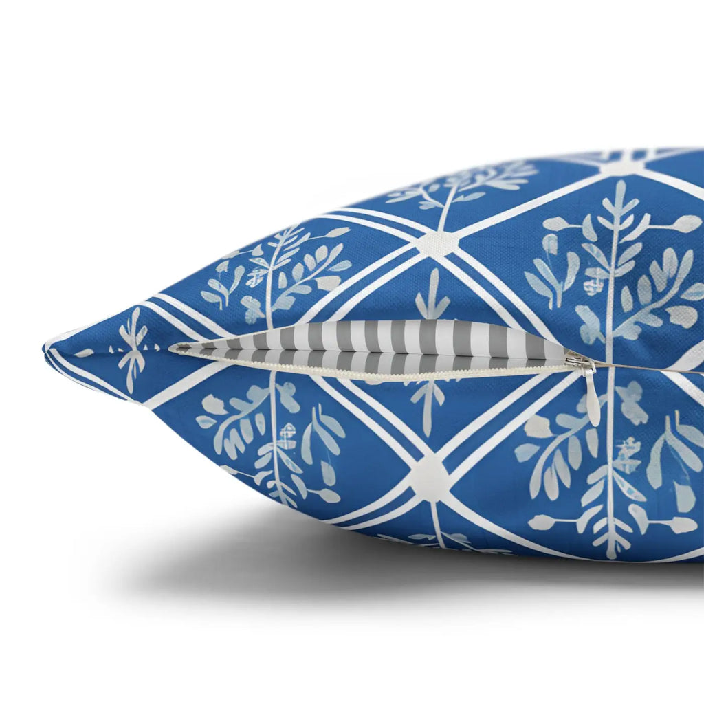 Blue Geometric Floral Throw Pillow Cover - Square Decor - DipaliZ