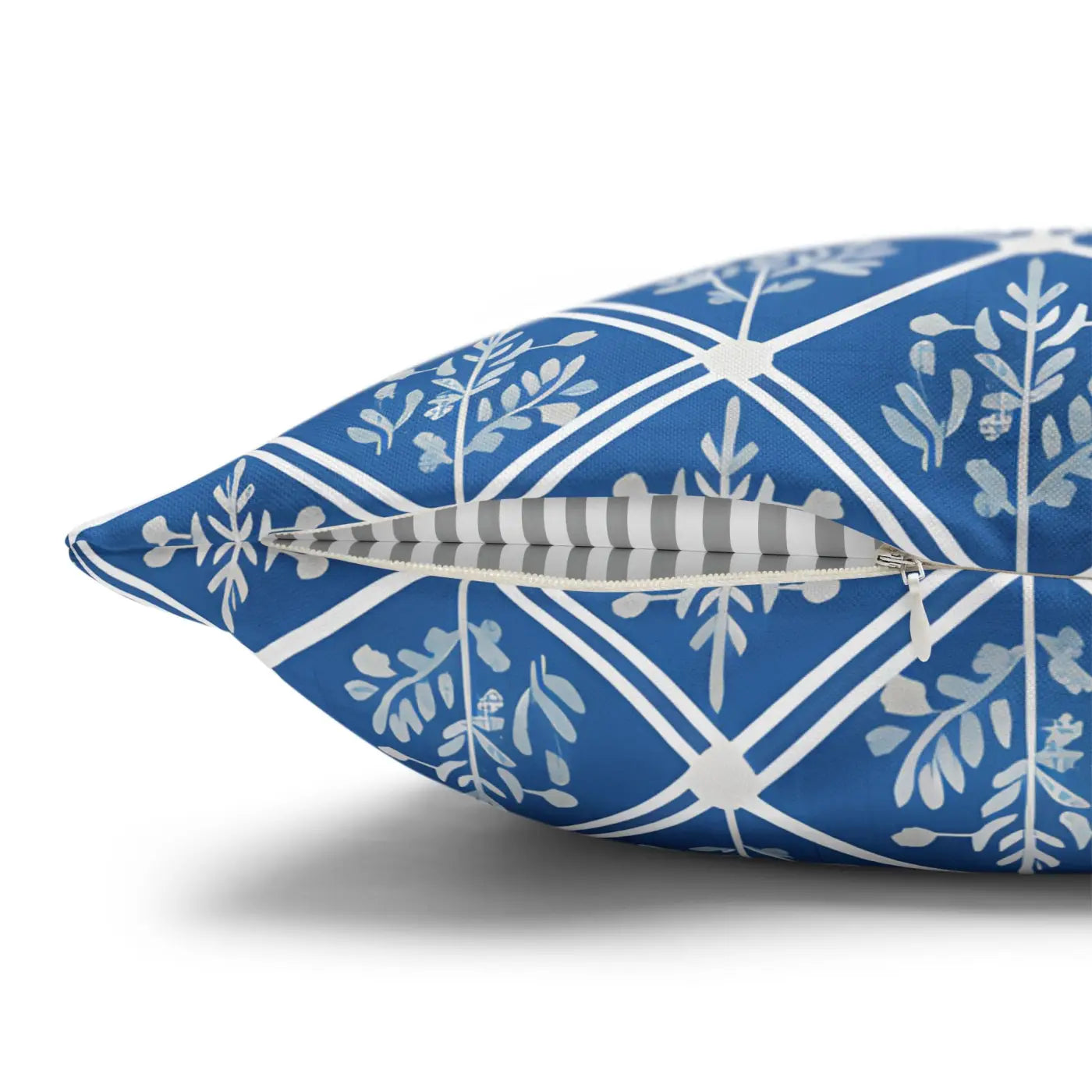 Blue Geometric Floral Throw Pillow Cover - Square Decor - DipaliZ