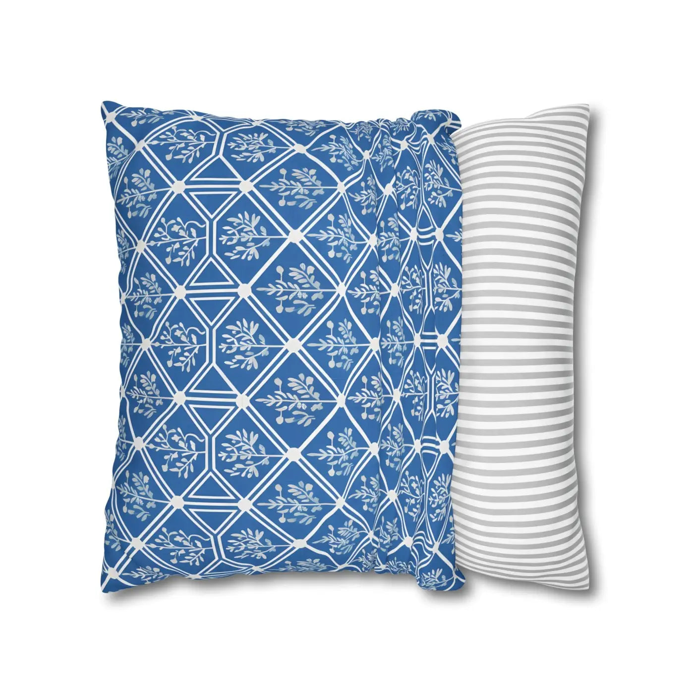 Blue Geometric Floral Throw Pillow Cover - Square Decor - DipaliZ