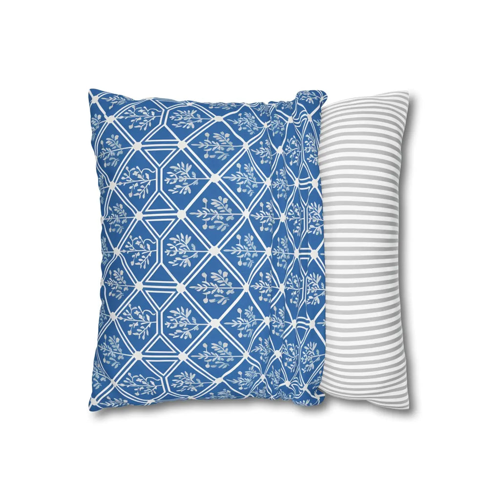 Blue Geometric Floral Throw Pillow Cover - Square Decor - DipaliZ