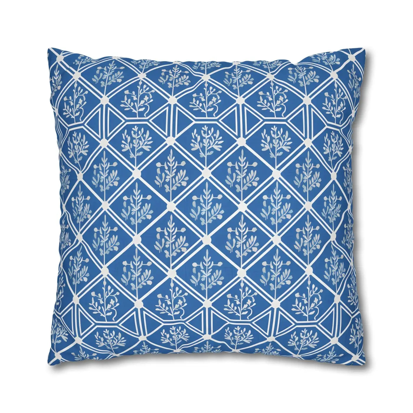 Blue Geometric Floral Throw Pillow Cover - Square Decor - DipaliZ