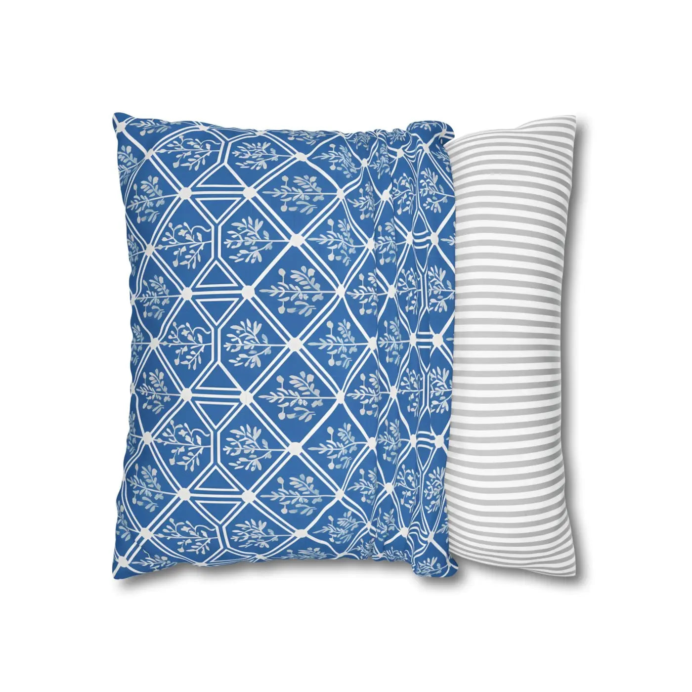 Blue Geometric Floral Throw Pillow Cover - Square Decor - DipaliZ