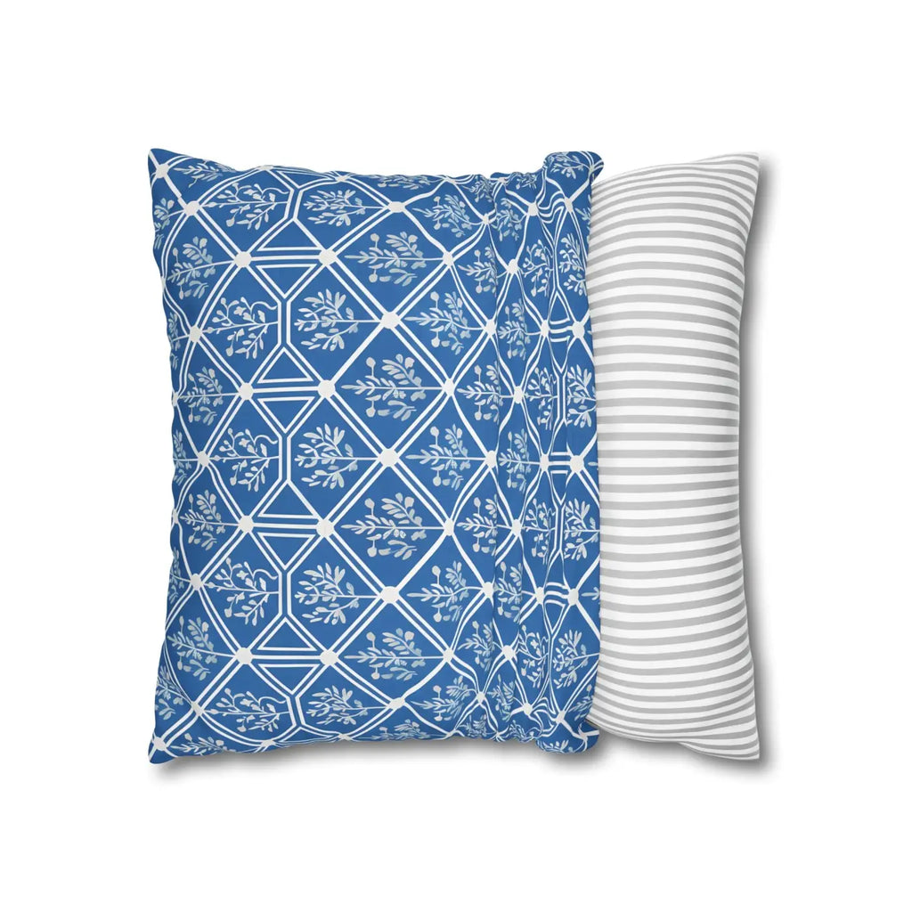 Blue Geometric Floral Throw Pillow Cover - Square Decor - DipaliZ