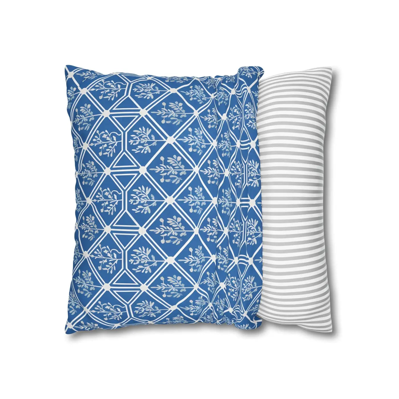 Blue Geometric Floral Throw Pillow Cover - Square Decor - DipaliZ