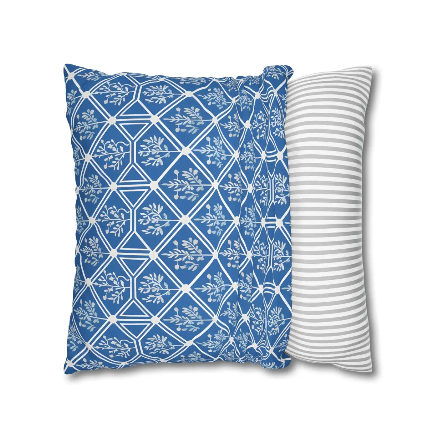 Blue Geometric Floral Throw Pillow Cover - Square Decor - DipaliZ