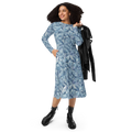 Blue Geometric Pattern Print Long Sleeve Midi Dress - DipaliZ