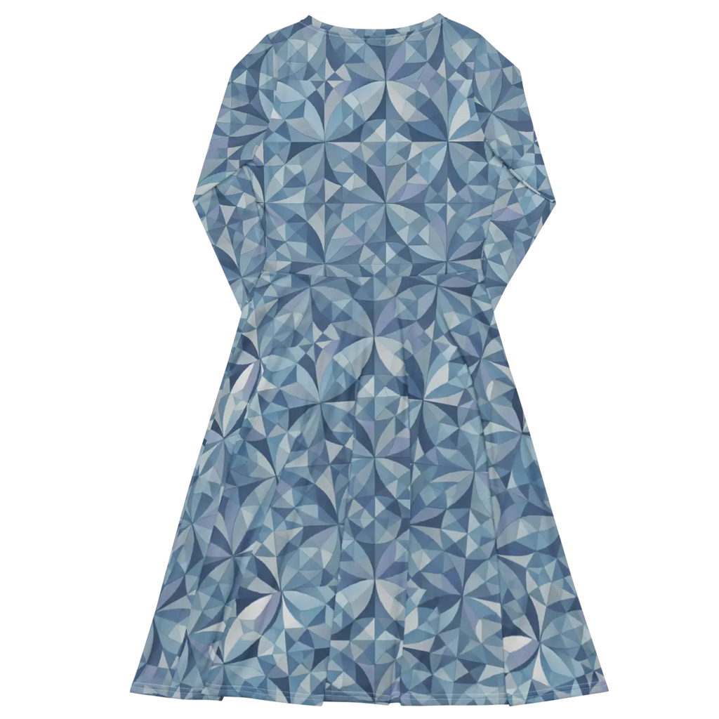 Blue Geometric Pattern Print Long Sleeve Midi Dress - DipaliZ