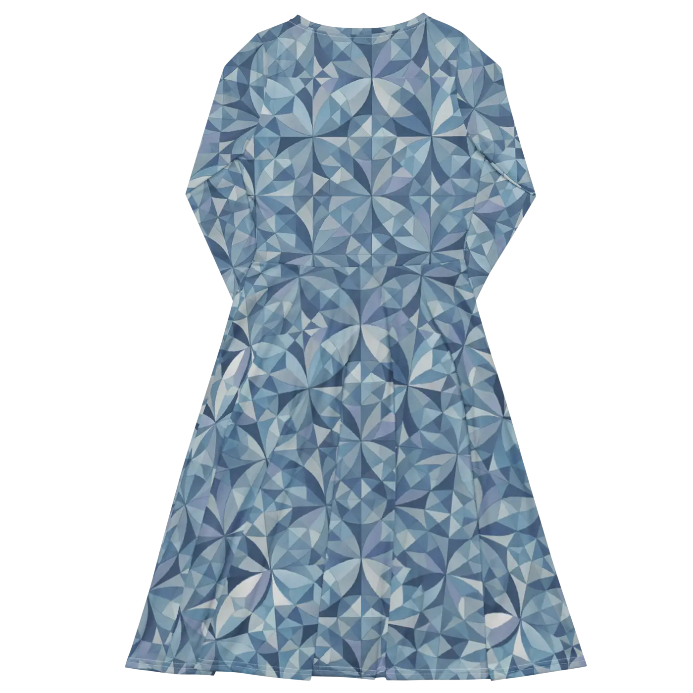 Blue Geometric Pattern Print Long Sleeve Midi Dress - DipaliZ