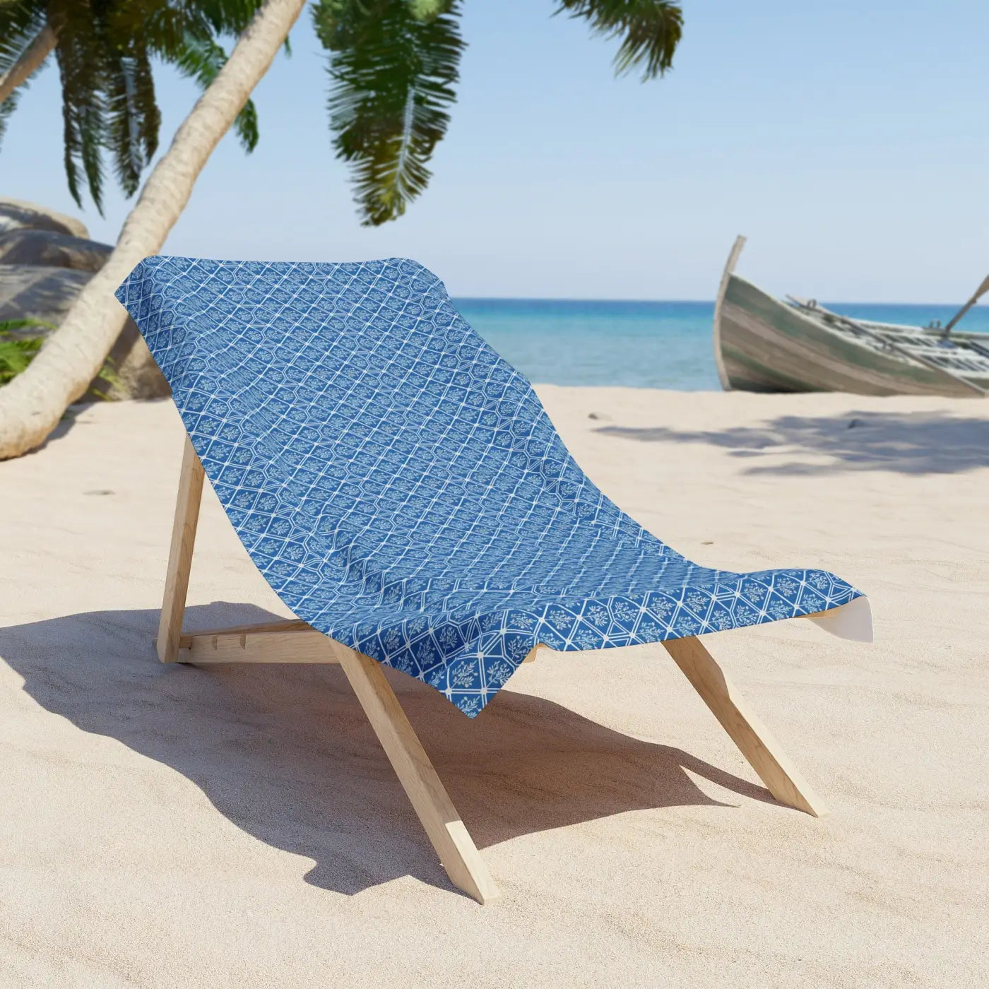 Blue Geometric Pattern Beach Towel - Coastal Luxury Design - DipaliZ