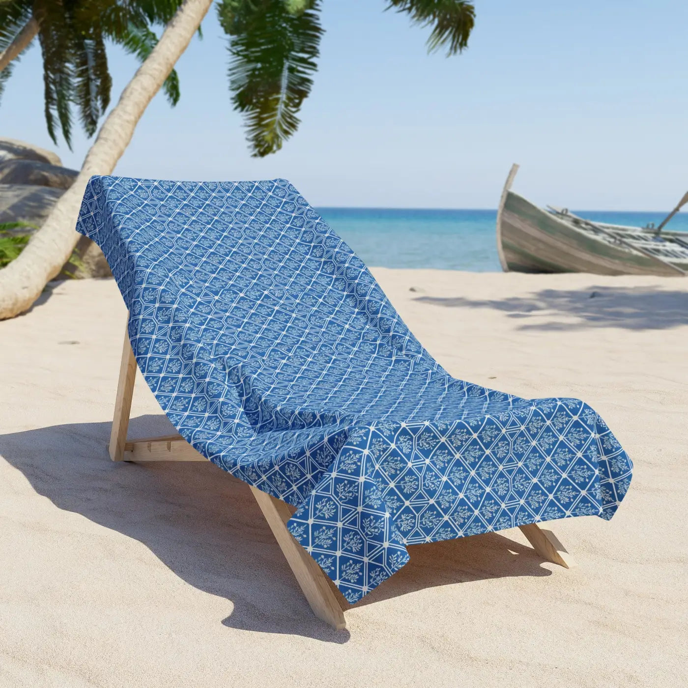 Blue Geometric Pattern Beach Towel - Coastal Luxury Design - DipaliZ