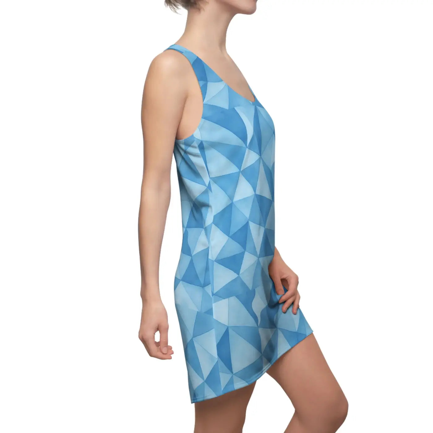 Blue Geometric Racerback Dress - Summer Comfort Style - DipaliZ