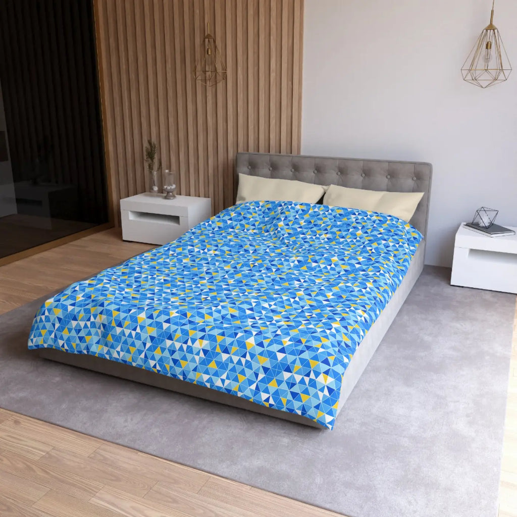 Blue Geometric Triangle Microfiber Duvet Cover - Coastal Vibes - DipaliZ