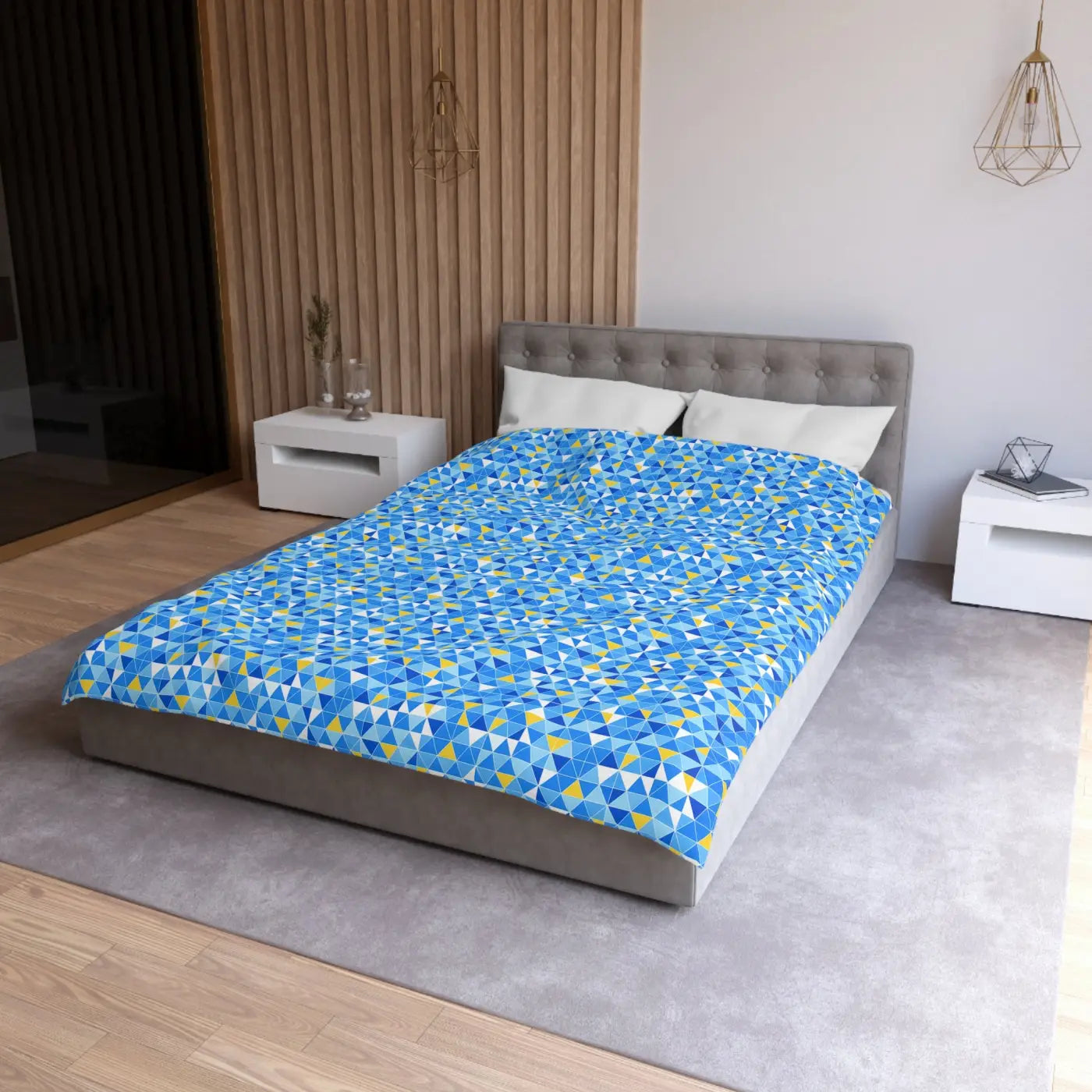 Blue Geometric Triangle Microfiber Duvet Cover - Coastal Vibes - DipaliZ
