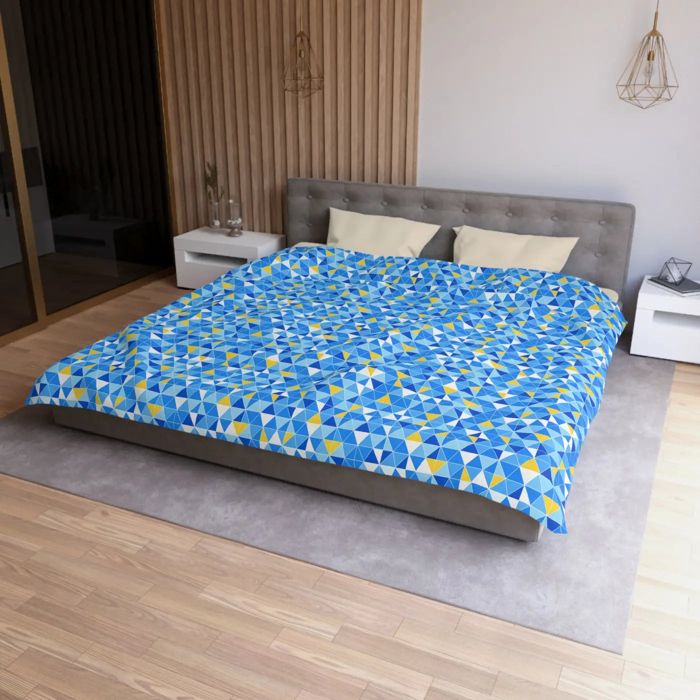 Blue Geometric Triangle Microfiber Duvet Cover - Coastal Vibes - DipaliZ