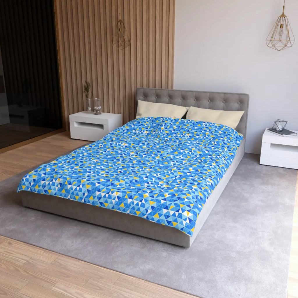Blue Geometric Triangle Microfiber Duvet Cover - Coastal Vibes - DipaliZ