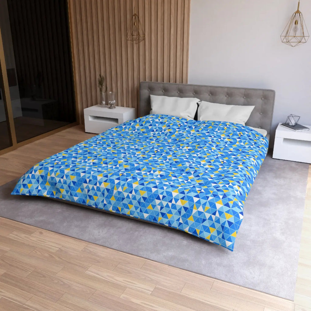 Blue Geometric Triangle Microfiber Duvet Cover - Coastal Vibes - DipaliZ