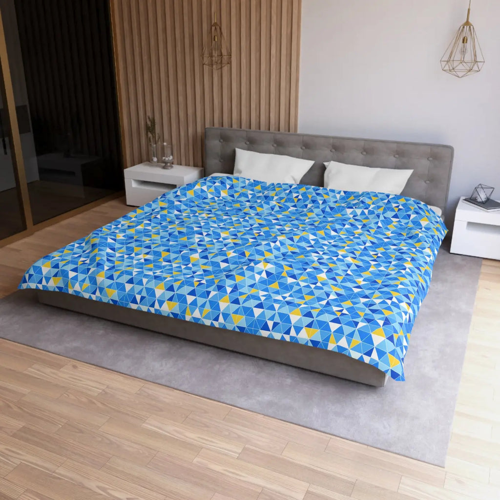 Blue Geometric Triangle Microfiber Duvet Cover - Coastal Vibes - DipaliZ