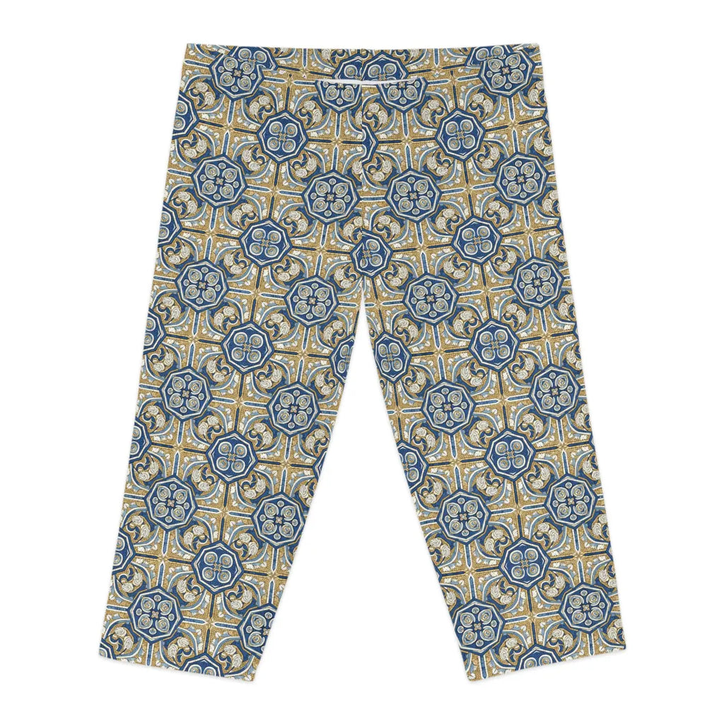 Gold Moroccan Tile Capri Leggings - Mediterranean Print - DipaliZ